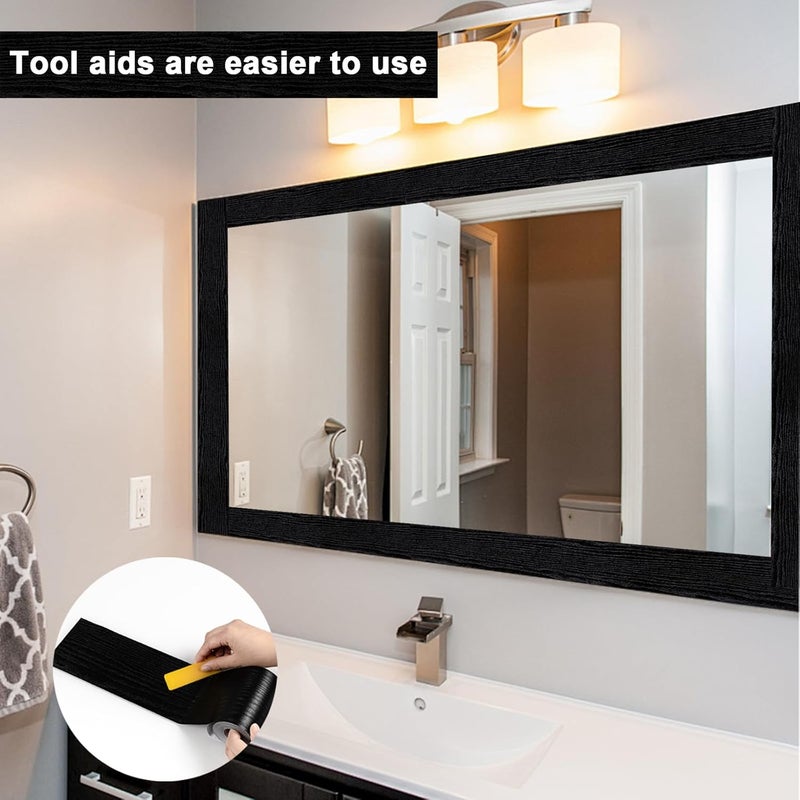 Alened 10M Black Wood Grain Mirror Tape Border Peel and Stick Wallpaper, Removable PVC Waterproof Bathroom Mirror Frame Sticker Trim, Kitchen Wallpaper Self Adhesive Decor Sticker 3.14" x 393" - Image 3